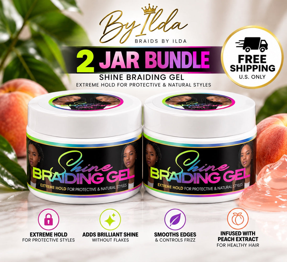 Shine Braiding Gel by Ilda — 2 jar bundle, free U.S. shipping